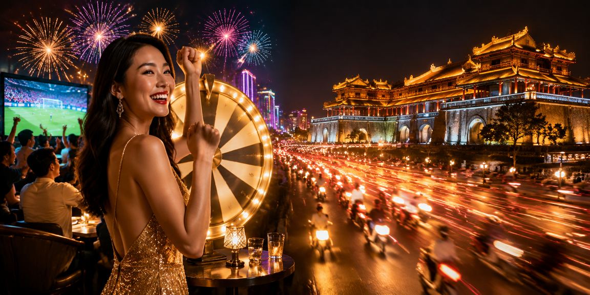 Màn hình điện thoại hiển thị trò chơi may mắn neon sôi động tại Huế